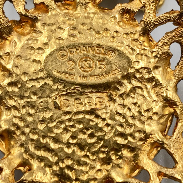 Chanel Antique Gold Tone CC Logo Cross Pendant with Pate de Verre