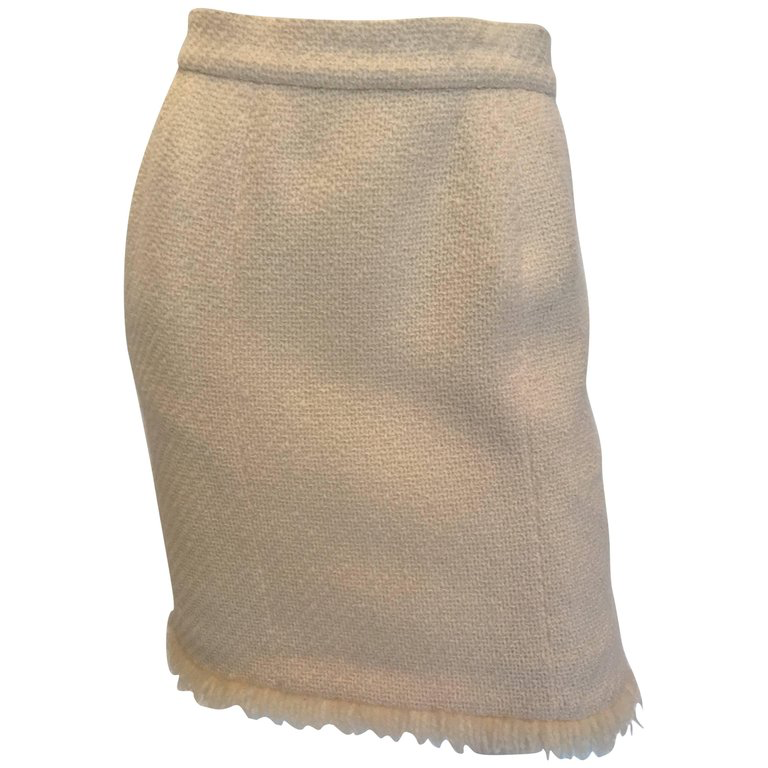 1980's Chanel Cream Colored Wool Tweed Skirt