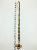 Chanel Antique Gold Tone CC Logo Cross Pendant with Pate de Verre Poured Glass Center by Maison Gripoix