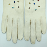 Schiaparelli by Fownes Cream Gloves w Hand Sewn Beaded Rhinestones Orignal tag