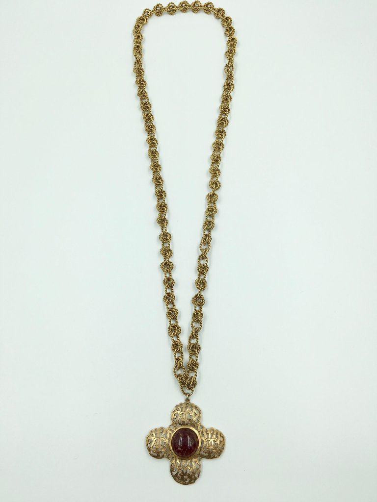 Chanel Gripoix Cross Necklace With Gold Hardware With Certificate for sale  at auction on 24th November